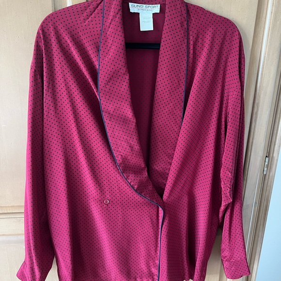 Alfred Sung long sleeve wrap tinic silk blouse - Picture 1 of 5